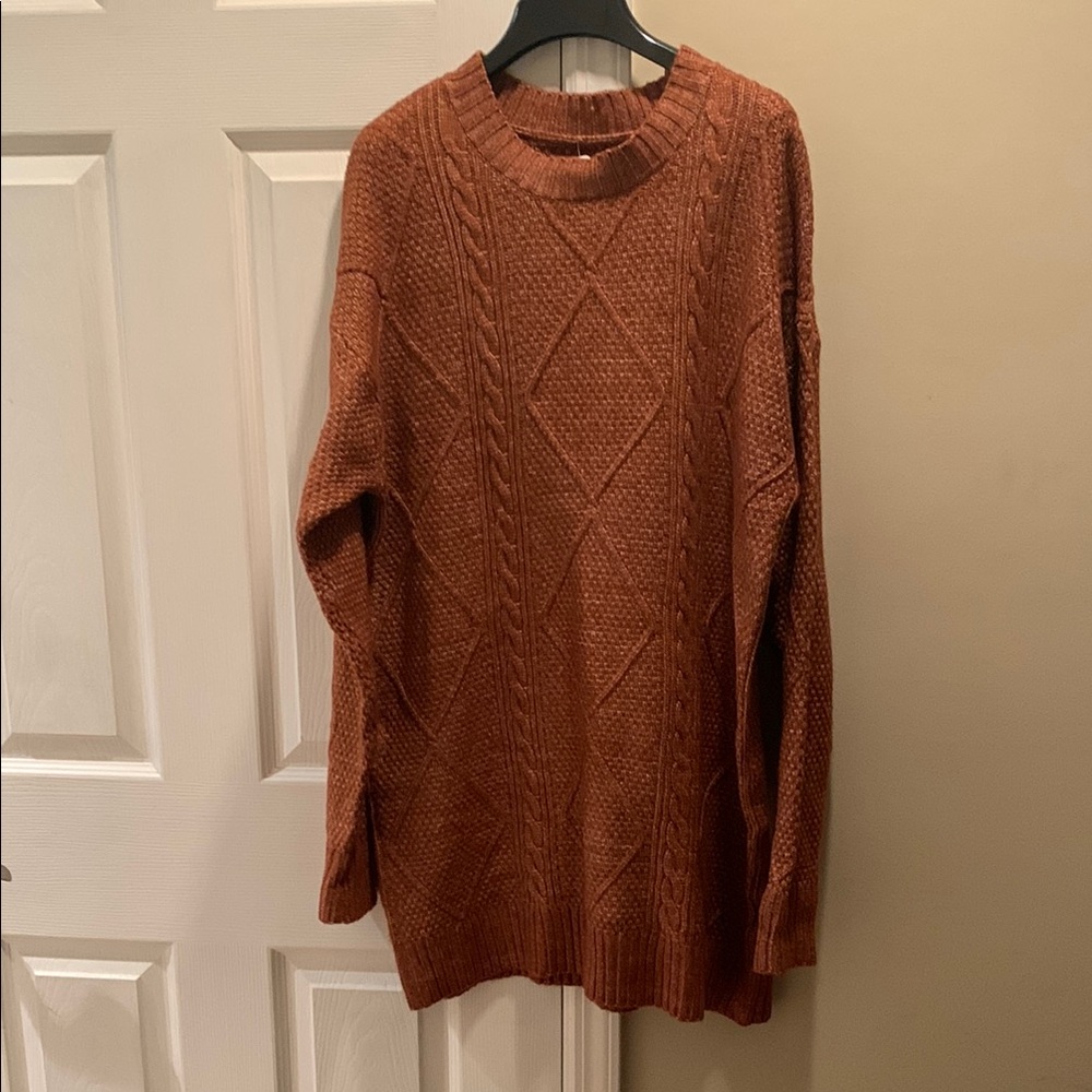 Women Rust Cable Knit Sweater dress